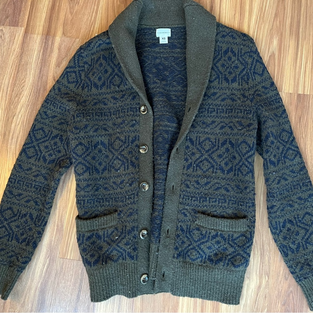 Club Monaco Olive Green Wool Cardigan (Size XS)